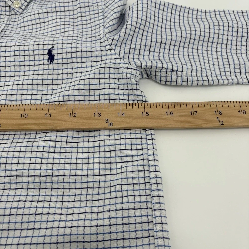Ralph Lauren Boys Long Sleeve Button Up Shirt Size 7 Blue‎ White Check Cotton